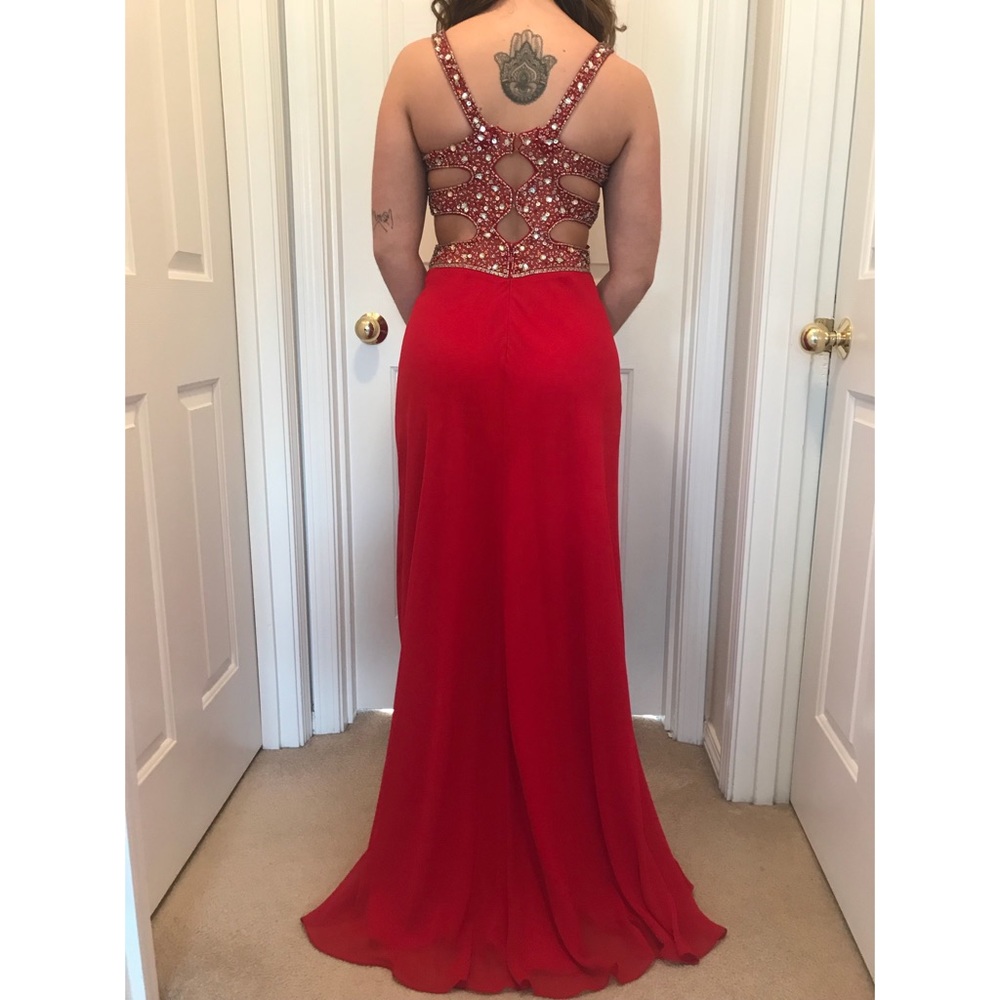 Red beaded Chiffon prom dress - Picture 1 of 2